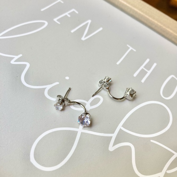 Sterling Silver Dangle Zircon Ear Jacket Earrings - Picture 4 of 5